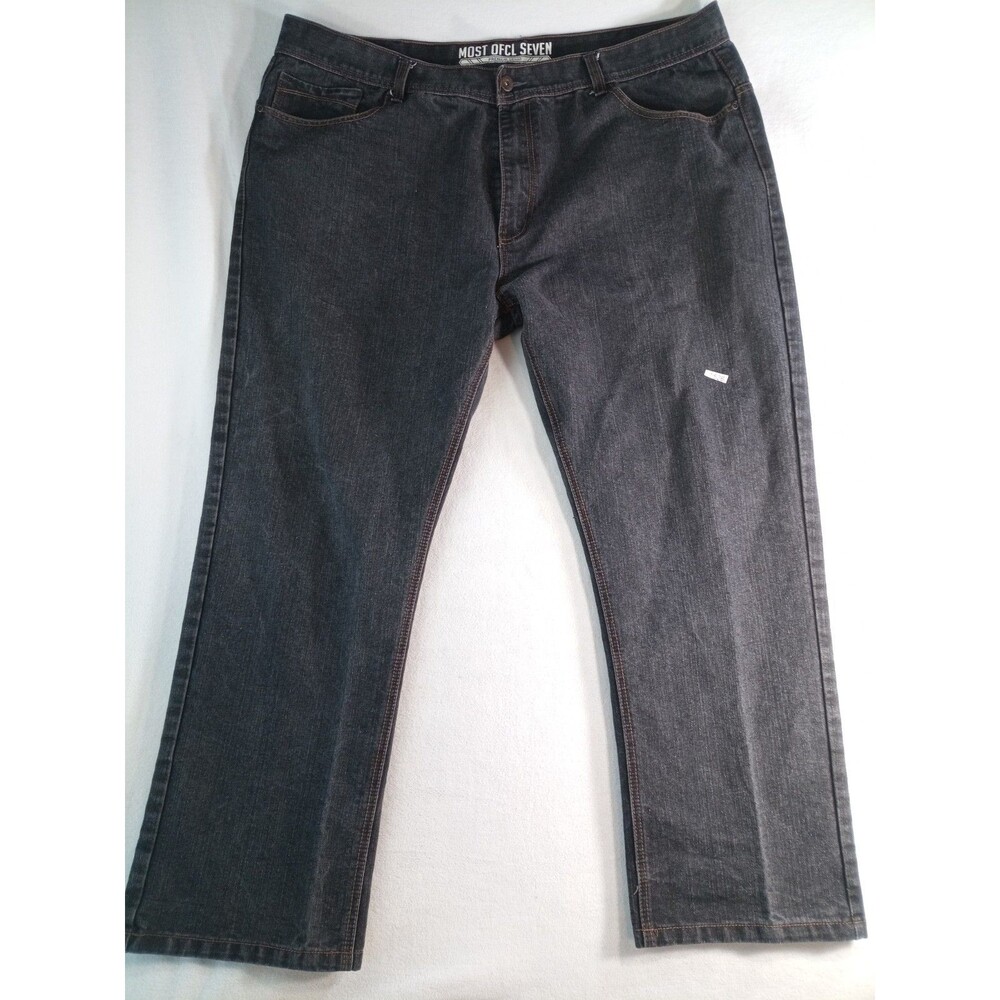 Mens Jeans W50 L34 Black Denim Relaxed Fit Big Tall Straight Leg Fade (P)